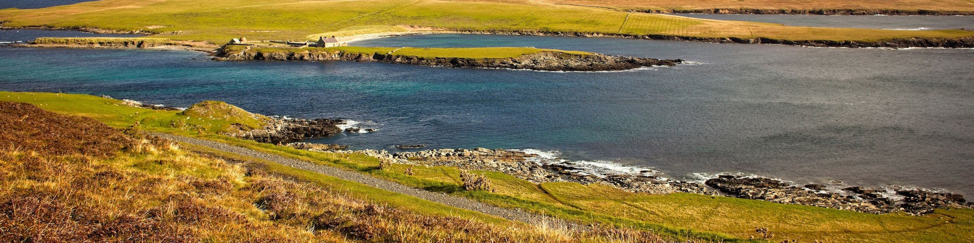 The uninhabited island of Noss, viewed from Bressay, Shetland, Scotland, UK.