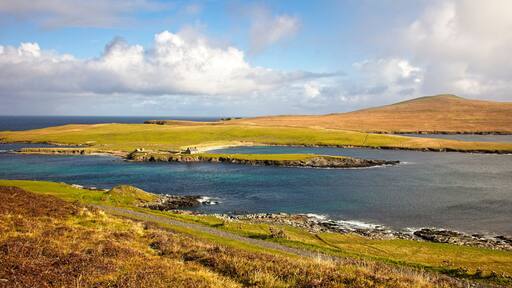 The uninhabited island of Noss, viewed from Bressay, Shetland, Scotland, UK.