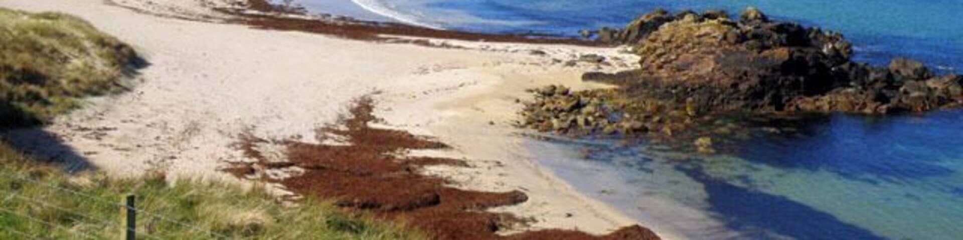 Tombolo at St Ninian's Isle In rough weather waves can break all the way across the tombolo.