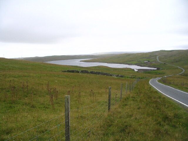 View down road past head of Scutta Voe