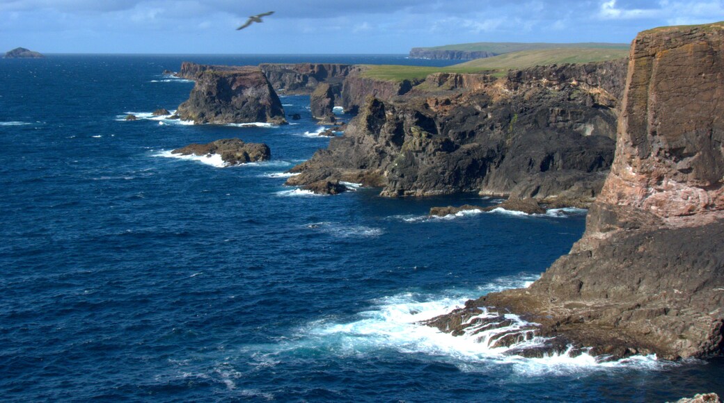 View from the spectacular Eshaness Cliffs. The wind was quite strong, so I kept well away from the edge. Was a challenge keeping still. Thank goodness for Image Stabilisation!