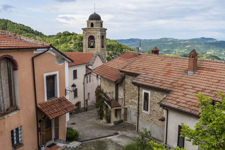 Village of Montechiaro d'Acqui with Church, Italy