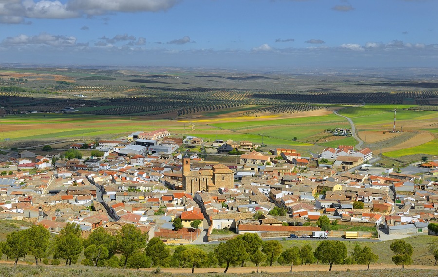 Fruit orchards around the village of Almonacid de Toledo. Almonacid de Toledo is a municipality located in the province of Toledo, Castile-La Mancha, Spain.