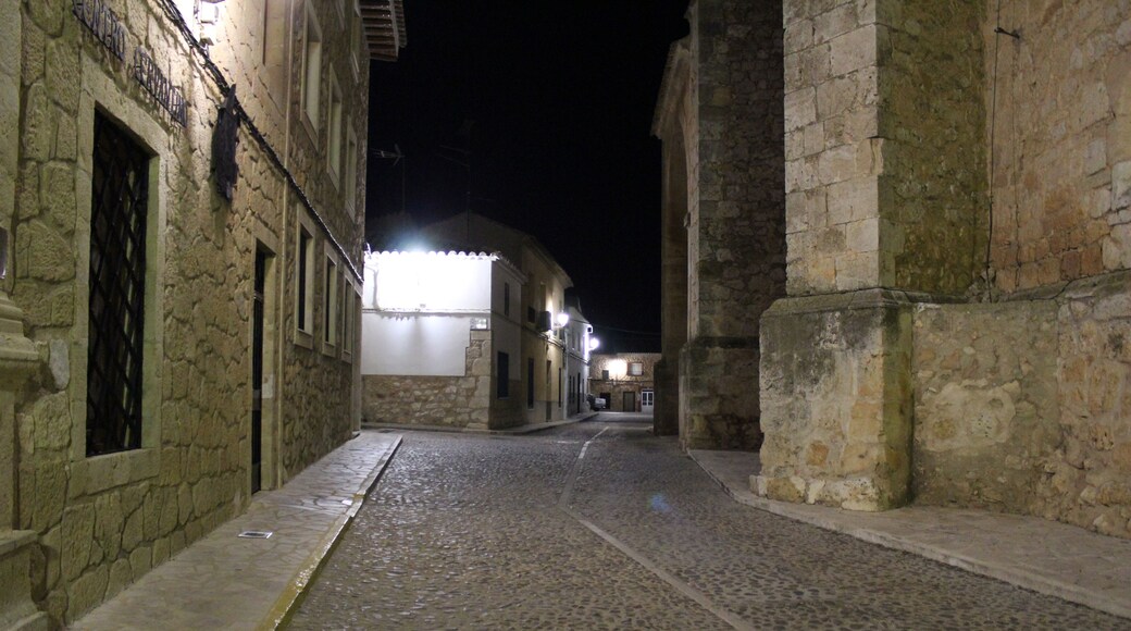 Rua típica manchega de El Toboso (Toledo) que vai por trás da Igreja Matriz da localidade. Podemos apreciar que a rua em vez de pavimento está feita pedra, rua bastante estreita.