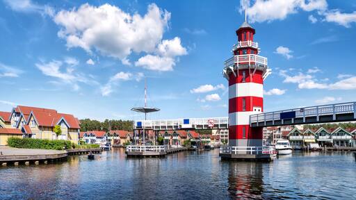 Marina with lighthouse of Rheinsberg (federal state Brandenburg), Germany
