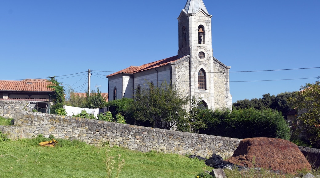 Romanesque church in Asturias on a sunny day.