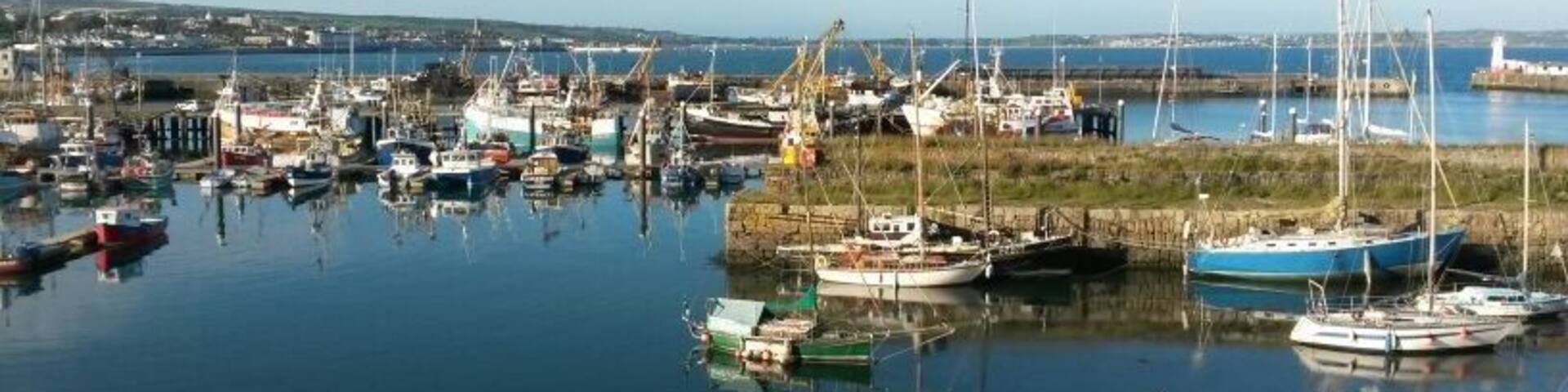 The view to the harbor in Newlyn. One of my favorite places in Cornwall.