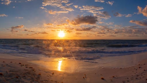 Beautiful sunrise on white beach, cancun Quintana Roo, Mexico