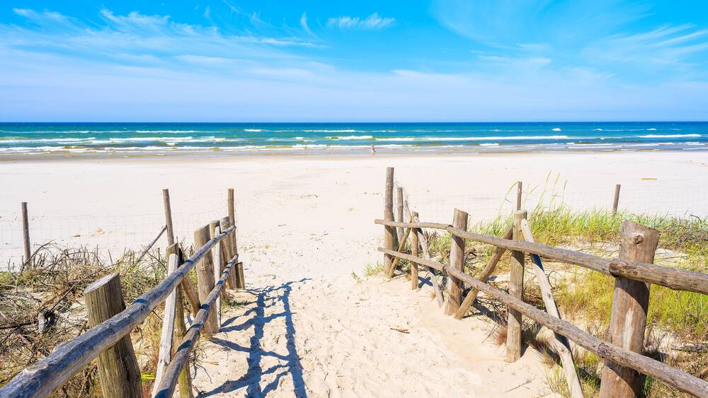 Entrance to sandy Debki beach on coast of Baltic Sea, Poland; Shutterstock ID 474444178