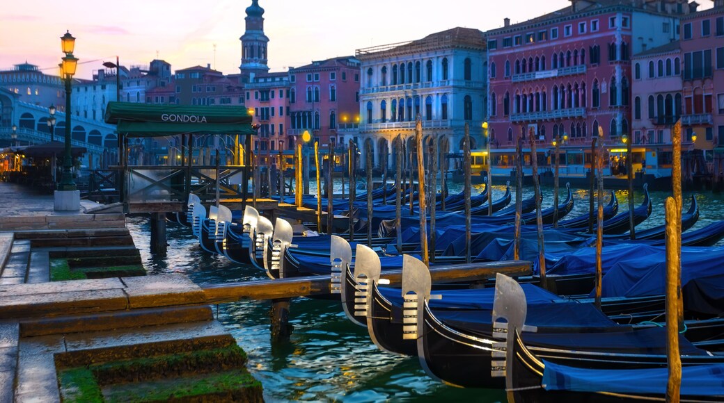 Gondolas outside Santa Lucia Station in Venice, Italy