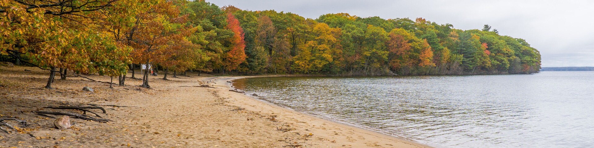 Killbear Provincial Park, a small park with typical Georgian bay landscape: lake Huron, beautiful autumn foliage and rocky outcrop of the Canadian Shield