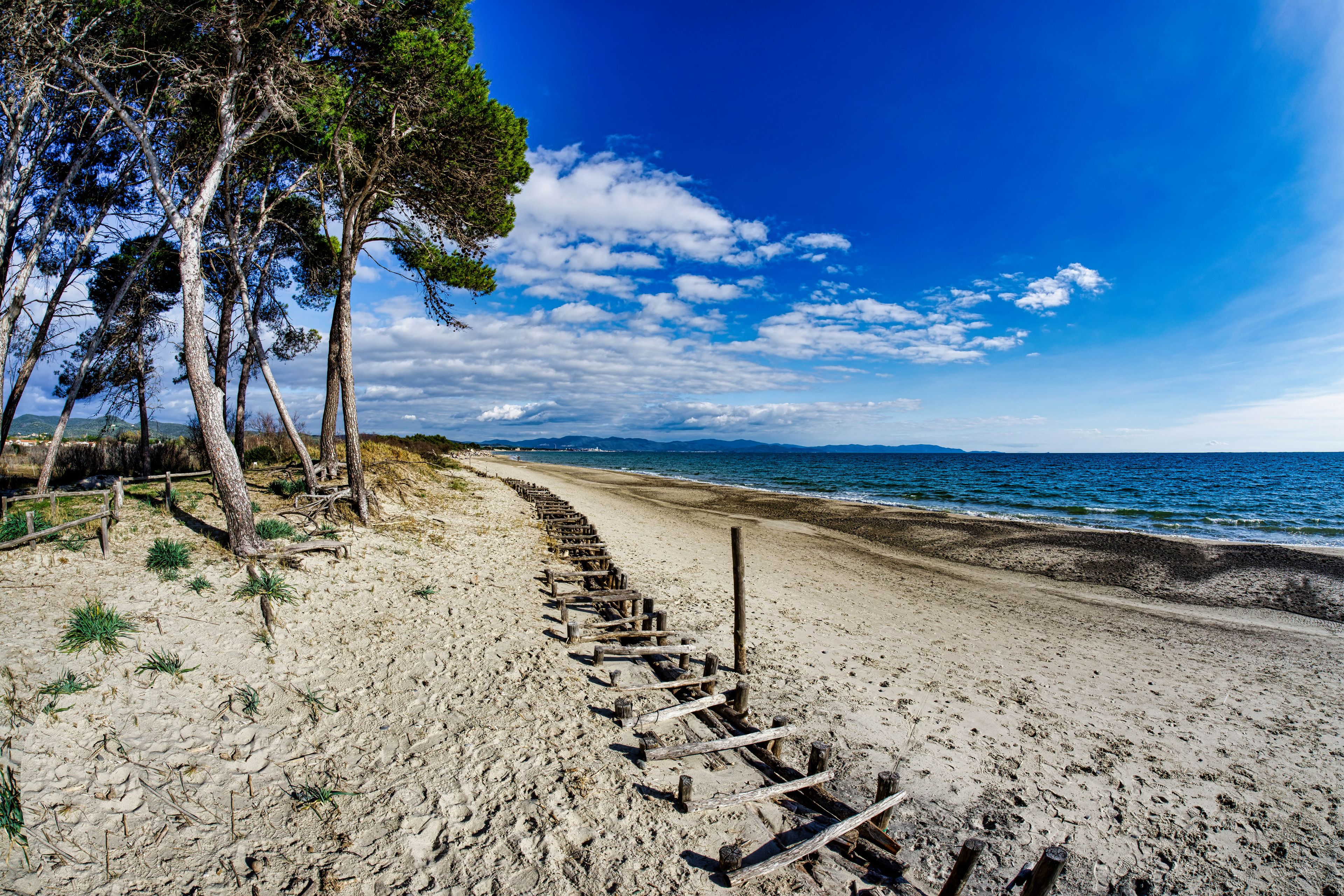 Panoramic view of Carbonifera Beach in Sterpaia Park, Piombino, Tuscany, Italy