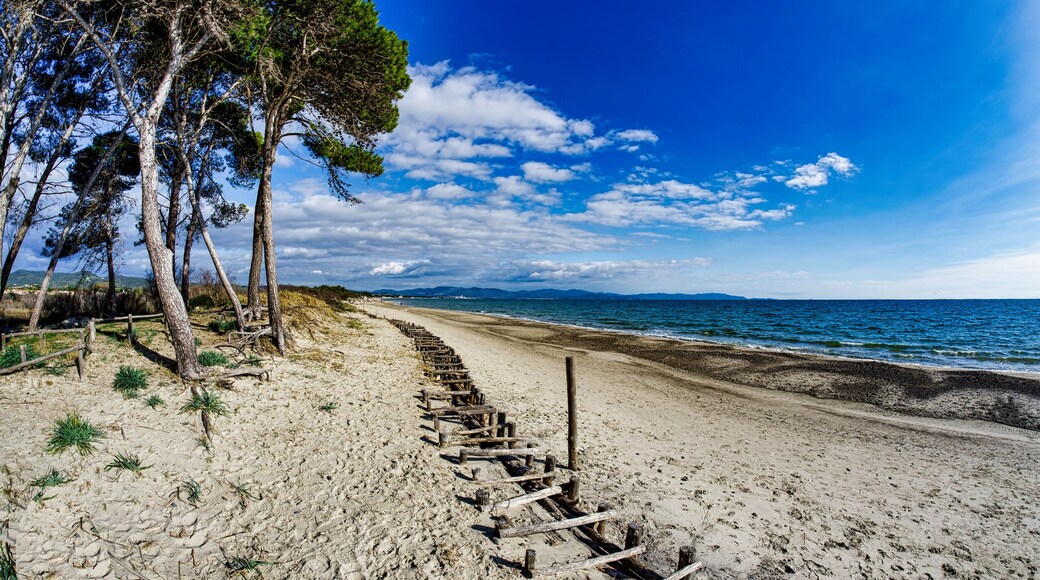 Panoramic view of Carbonifera Beach in Sterpaia Park, Piombino, Tuscany, Italy