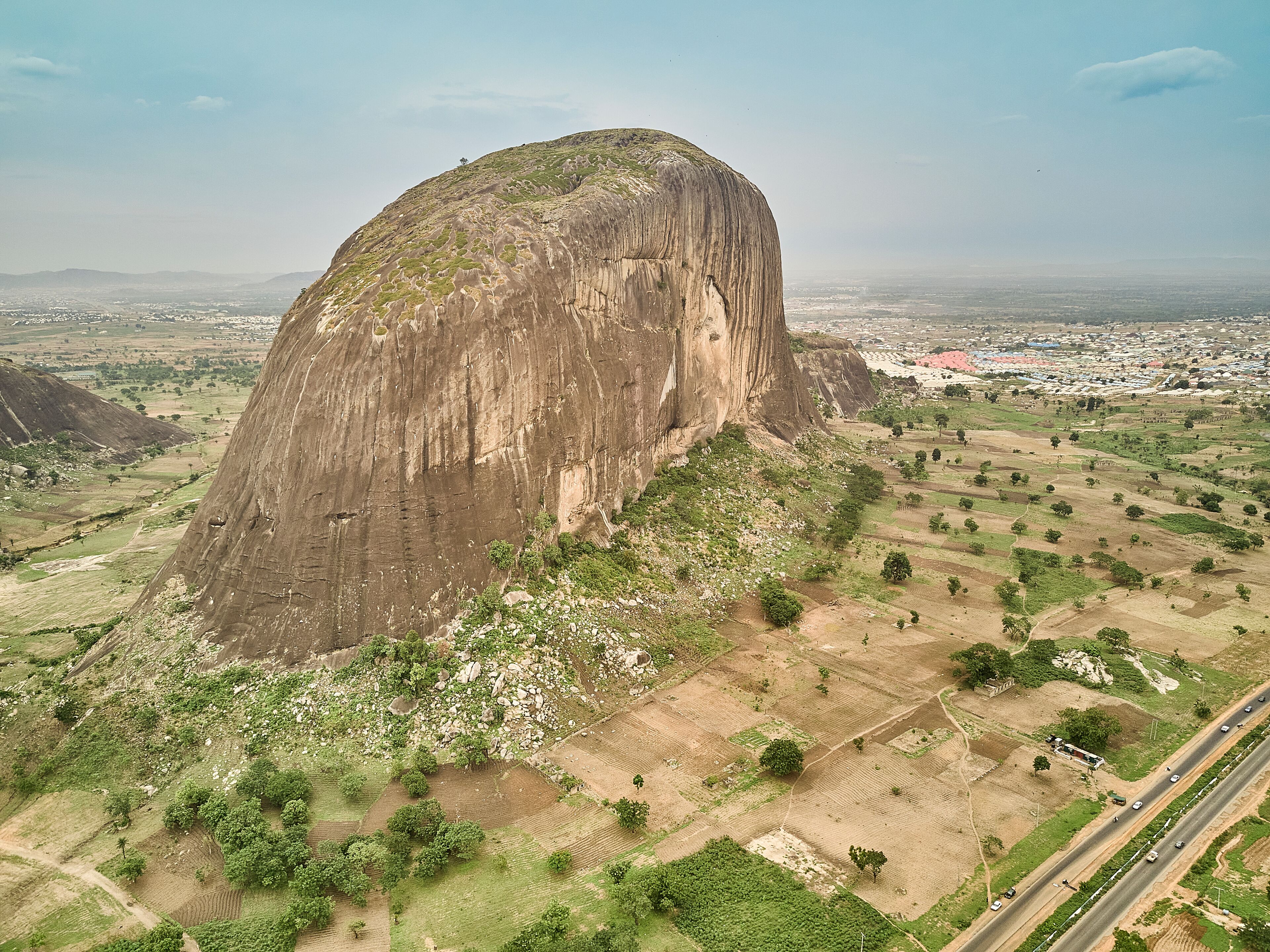 Nigeria, Niger State, Abuja, Aerial view of Zuma Rock monolith