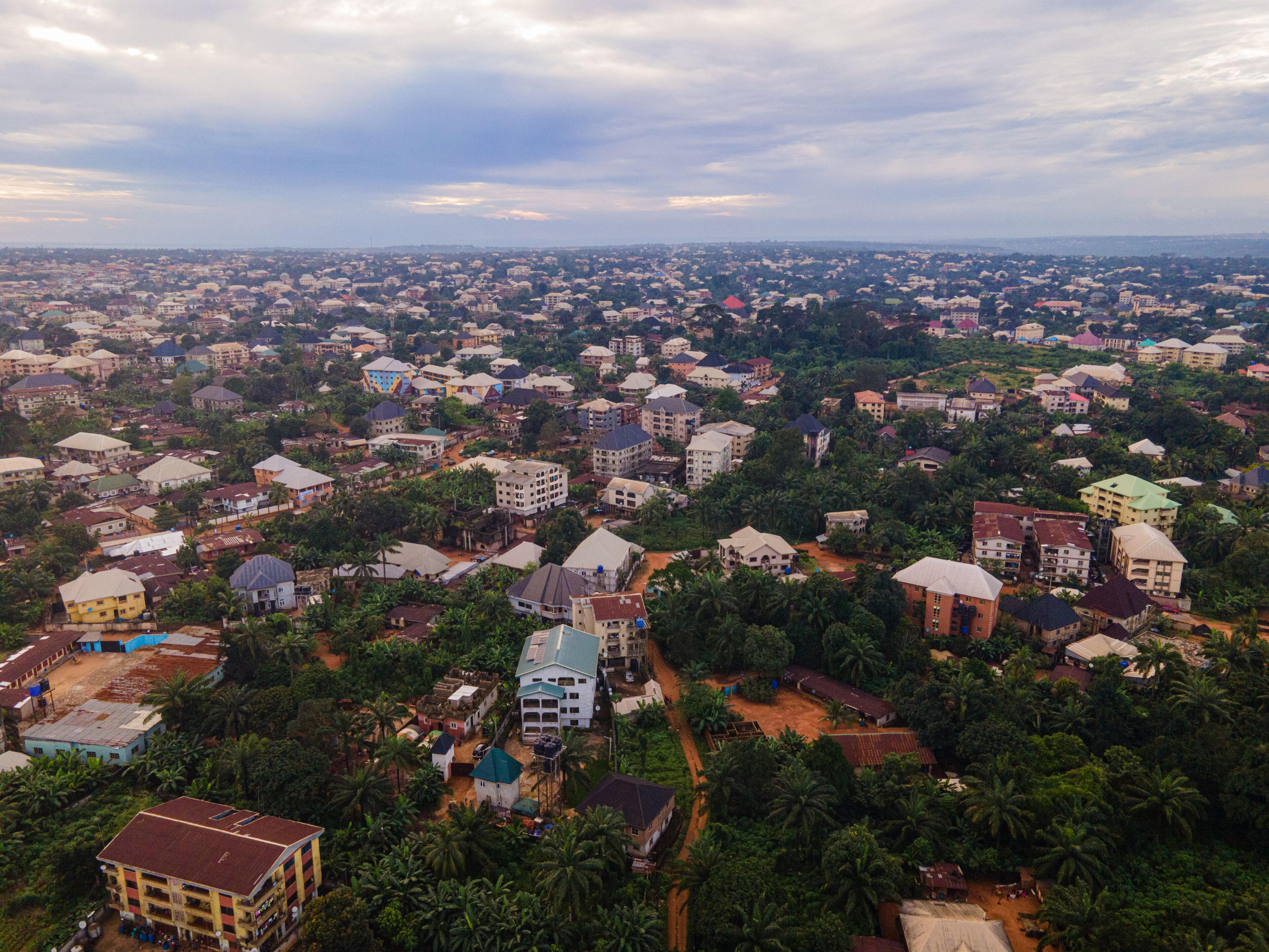 An aerial shot of the city of Nnewi, Anambra