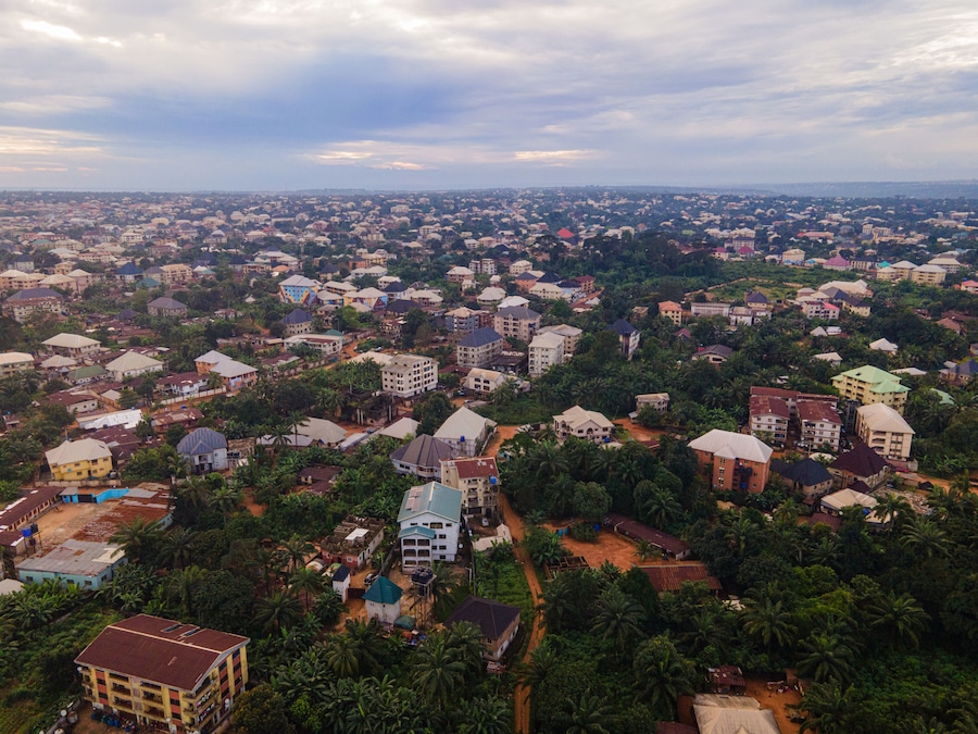 An aerial shot of the city of Nnewi, Anambra