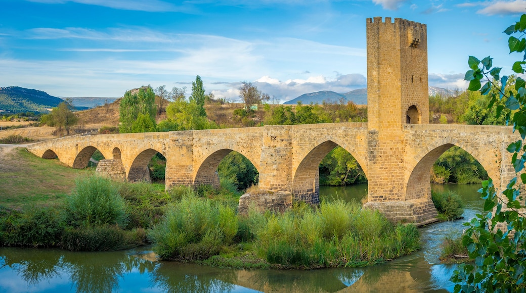 View at Puente medieval de Frias. Medieval bridge near the town, crossing the Ebro river.