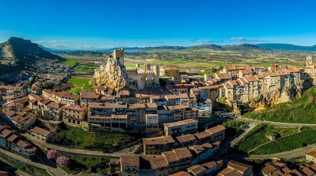 Frias aerial panorama of the medieval village with a castle and fortified bridge near Burgos in Castile and Leon Spain