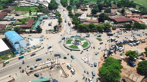 Top down aerial view of busy roundabout in Makurdi city Nigeria