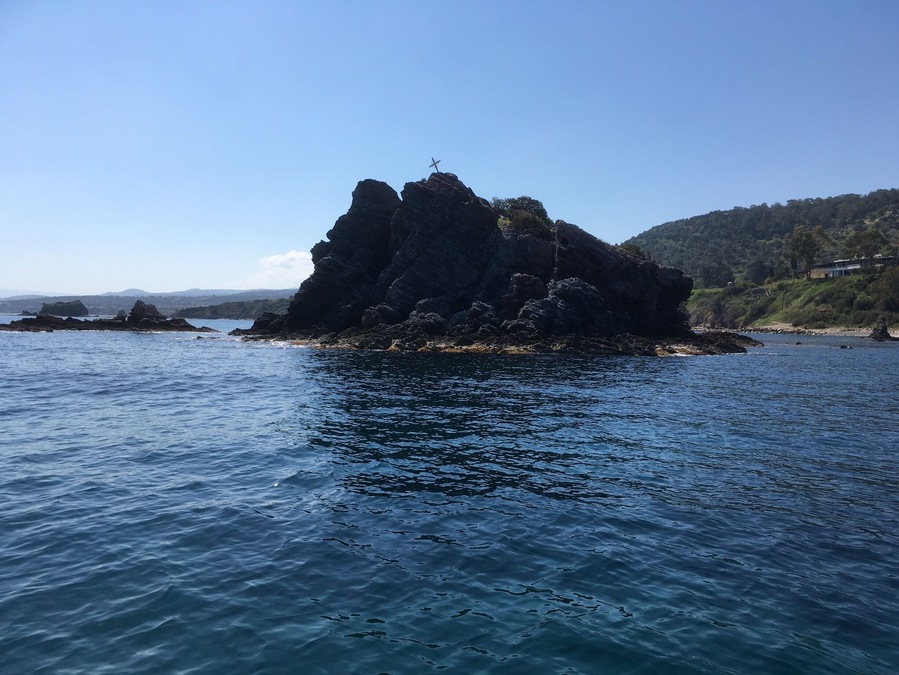 Aphrodite rocks from motor boat near neo chorizo