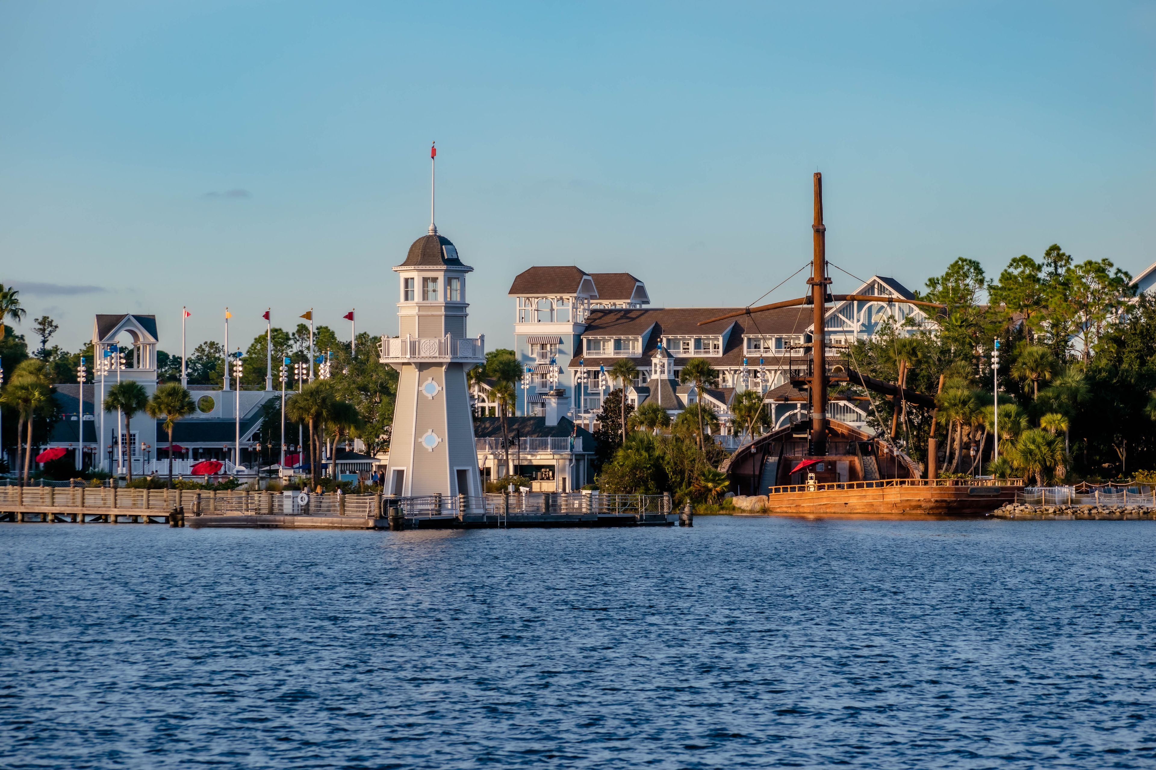 Lighthouse and colorful Resort Villas at Lake Buena Vista area.