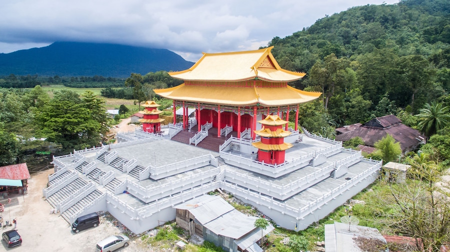 One of the main temples in Singkawang Pontianak, West Kalimantan, Indonesia. Aerial view Aerial view