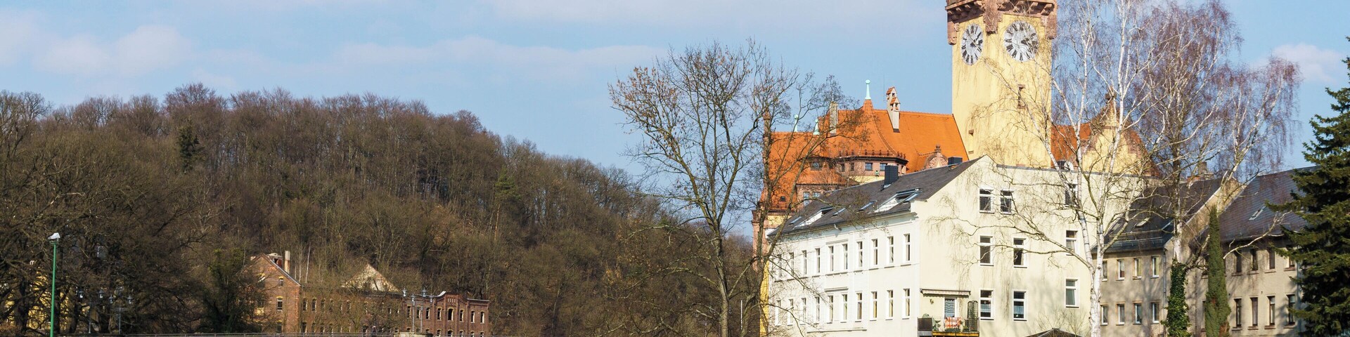 Zschopau, Pöppelmannbrücke und Rathaus in Waldheim