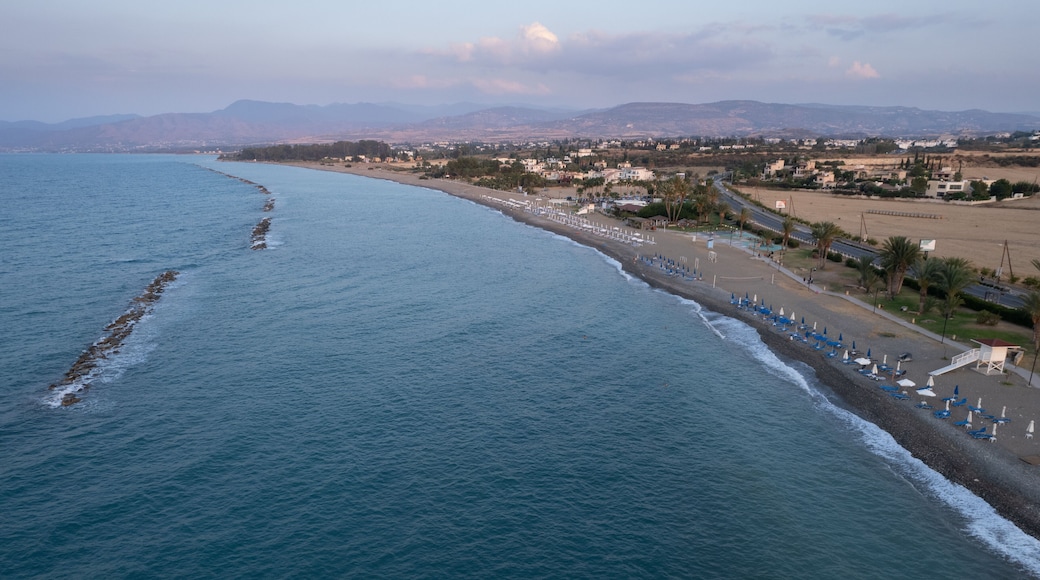 Aerial view, drone photograph of the coastline of Pano Pyrgos village in Cyprus