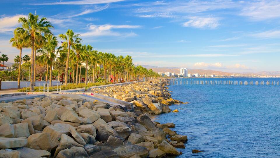 Limassol which includes a sunset and rugged coastline