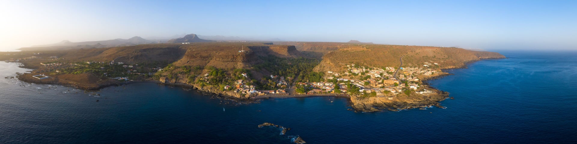 Aerial panoramic view Cidade Velha city in Santiago - Cape Verde - Cabo Verde