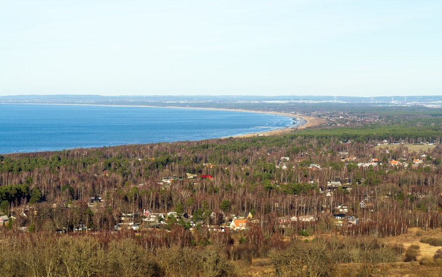 Panoramic view over Laholm Bay (Laholmsbukten) from The Bjare Peninsula in south Sweden.