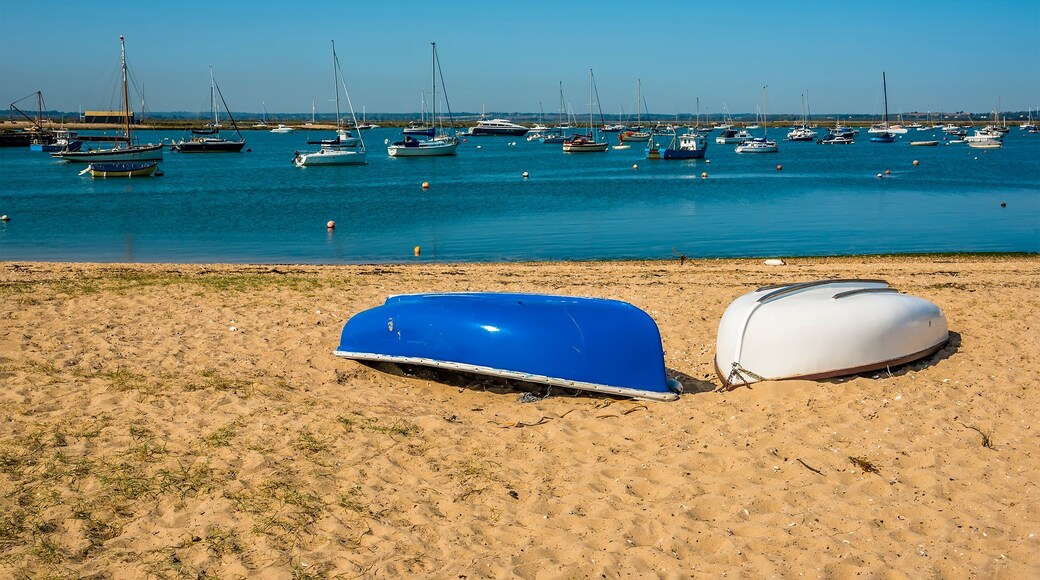 A view towards boats moored in Blackwater estuary from West Mersea, UK in the summertime