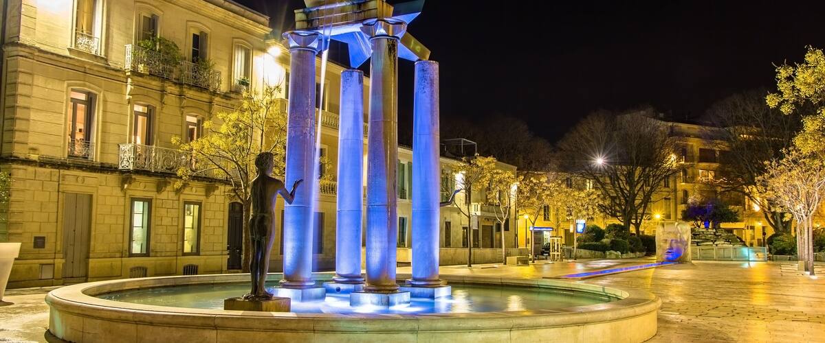 Place d'Assas square in Nimes at night - France