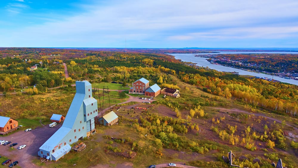 Old Abandoned Building Stone Walls Aerial Quincy Mines