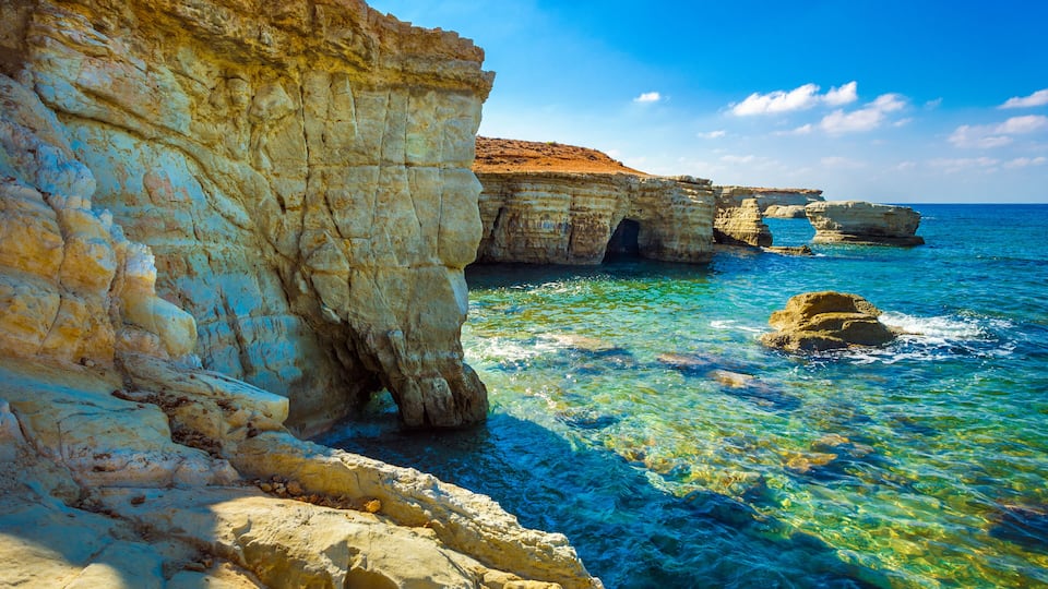 Sea caves on Coral bay coastline, Cyprus, Peyia, Paphos district, Shutterstock ID 752466025, Purchase Order: -