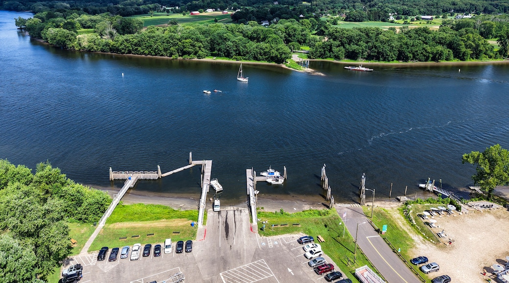 Aerial view of the Rocky Hill/Glastonbury Ferry Landing on the Connecticut River
