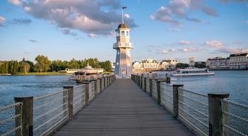 Orlando, Florida. October 11, 2019. Panoramic view of lighthouse and pier at Lake Buena Vista 87.