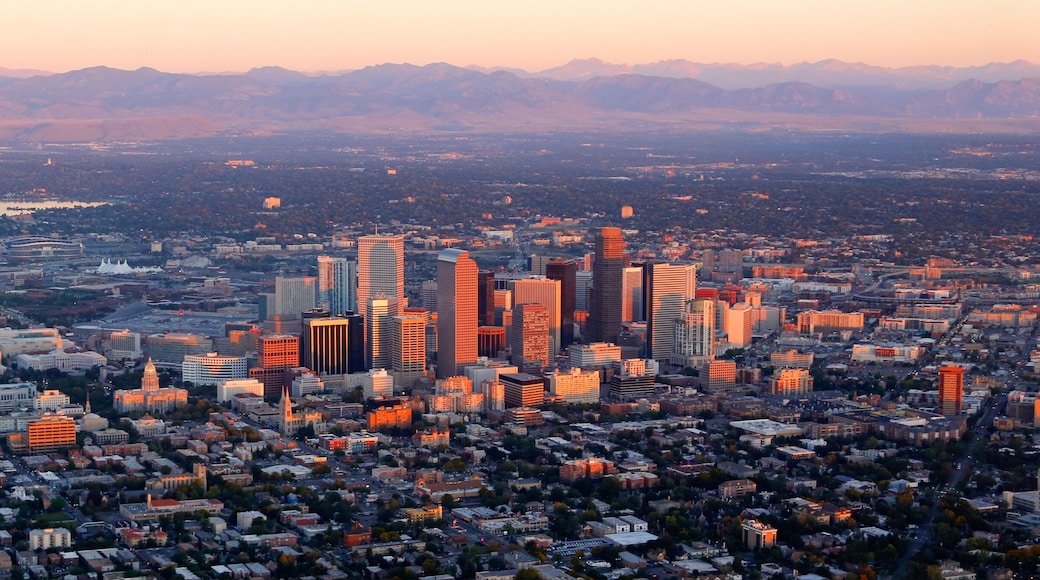 Sunrise on Denver Panorama. This is a 6 image stitched Panorama of the downtown Denver Colorado area at sunrise.