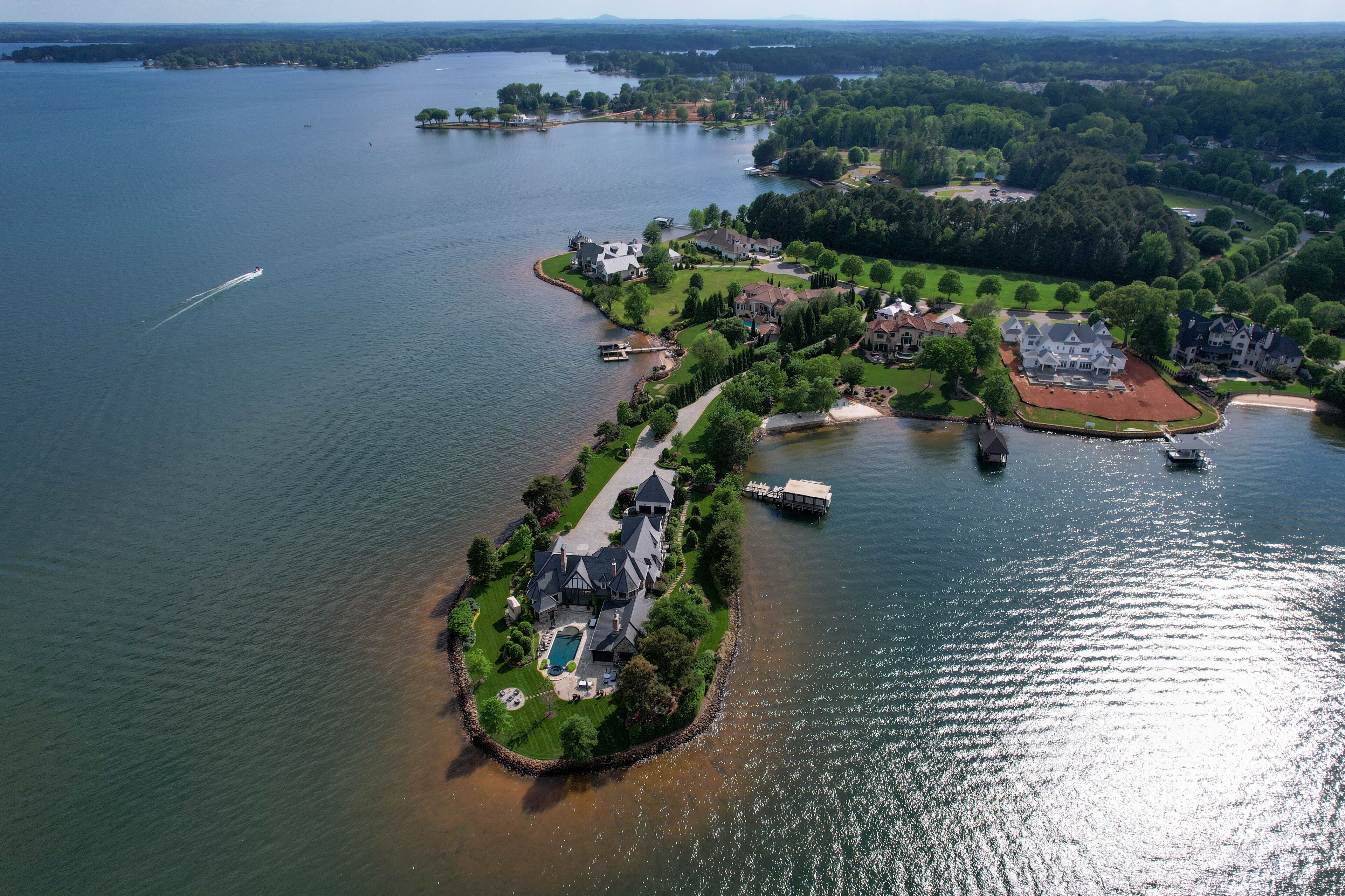Majestic homes grace the shores og Lake Norman in Denver. NC