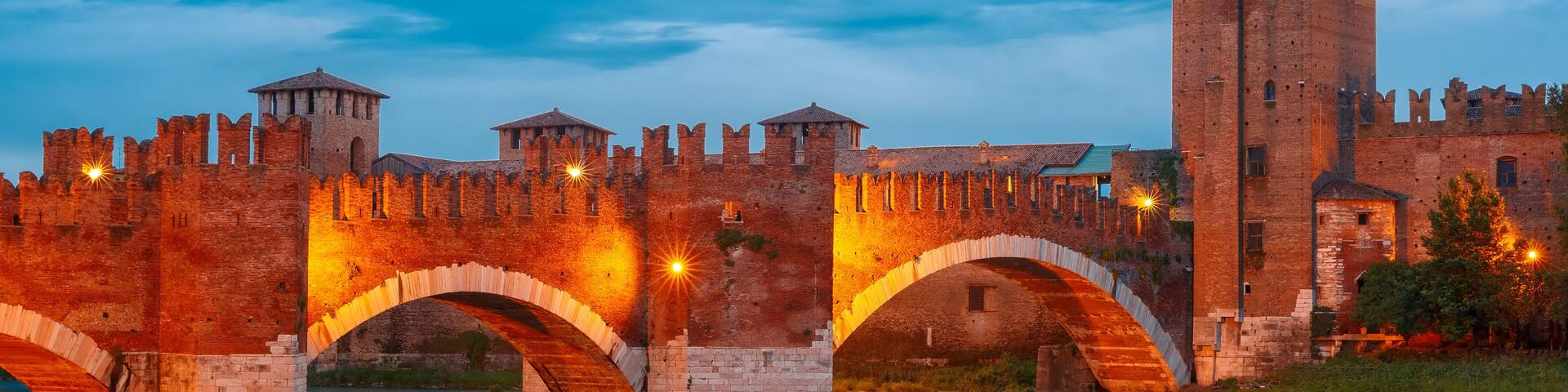 Night view of Castelvecchio in Verona, Italy.
