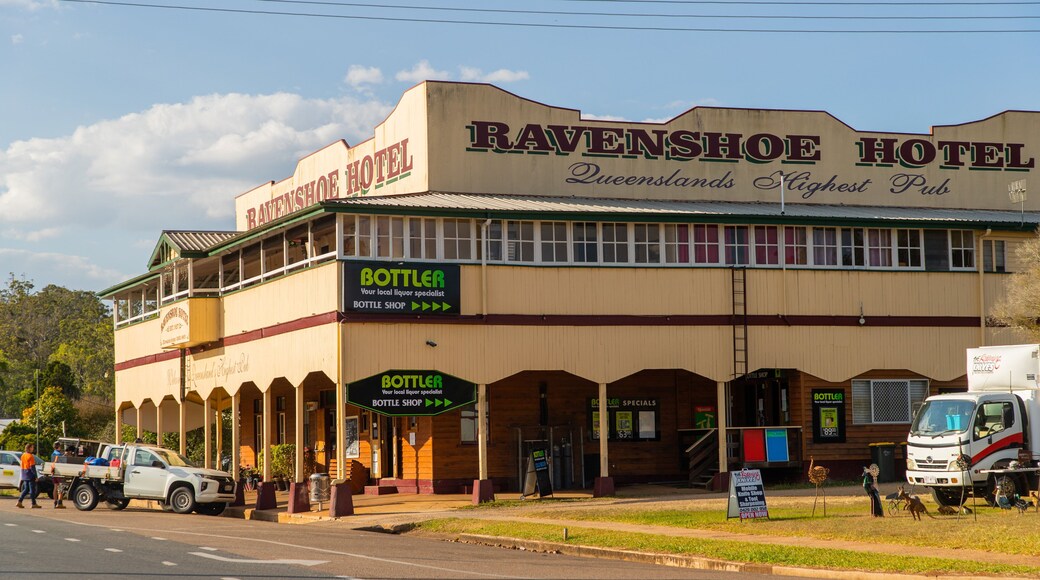 Ravenshoe which includes signage and a small town or village