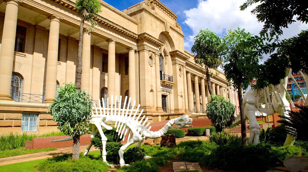 Pretoria Central Business District featuring heritage elements, a garden and outdoor art