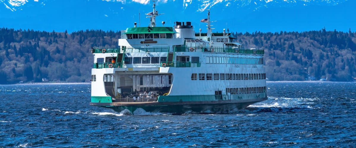 Washington State Ferry Boat Olympic Mountain Range Edmonds Washington