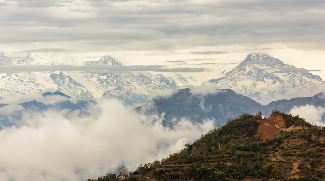 A dramatic view of the snowcapped Annapurna range seen from the Himalayan town of Tansen in Nepal.
