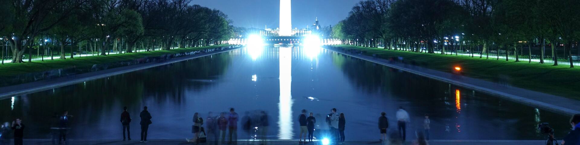 Reflecting Pool with Washington Monument at night
