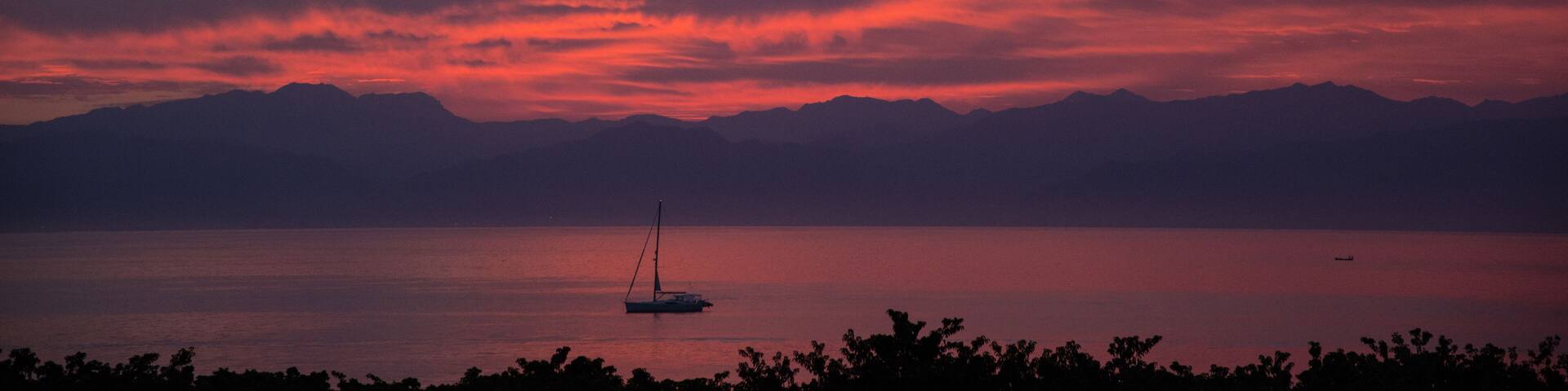 Fiery sunrise over the bay near Punta de Mita, near Bucerias and Puerta Vallarta, Mexico