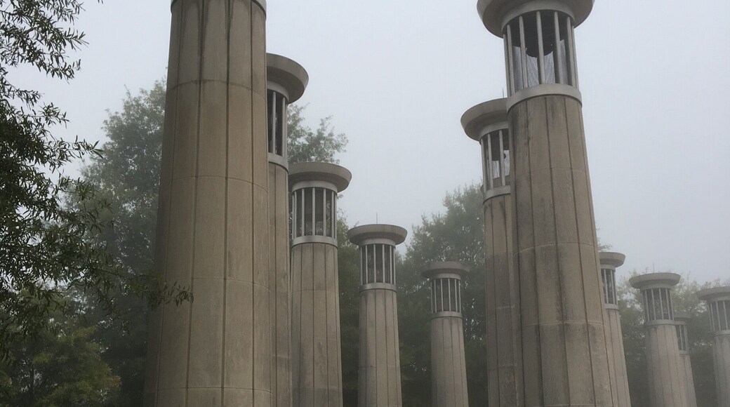 Bells of Bicentennial park in the fog.