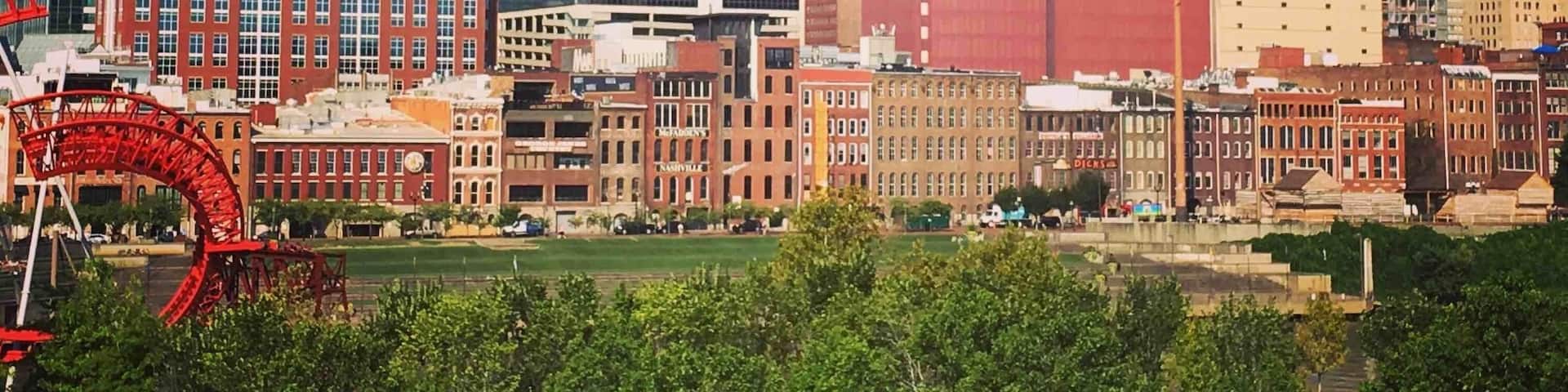 #on the road, downtown Nashville from the walking bridge