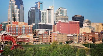 #on the road, downtown Nashville from the walking bridge