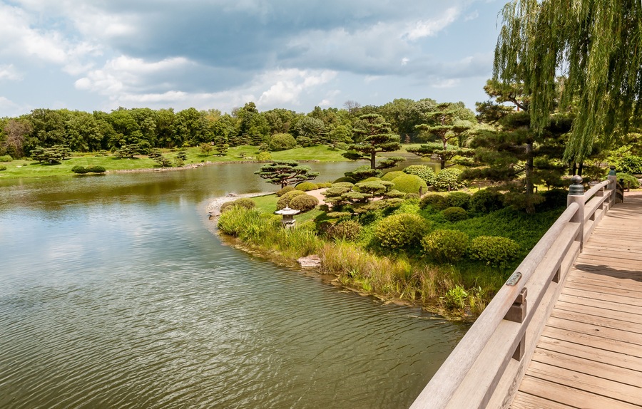 Summer Landscape of Japanese Island in Chicago Botanic Garden, Glencoe, USA